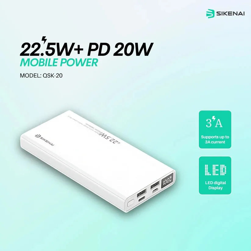 PD 22.5W+ 20W White Power Bank QSK-20 PK Tech