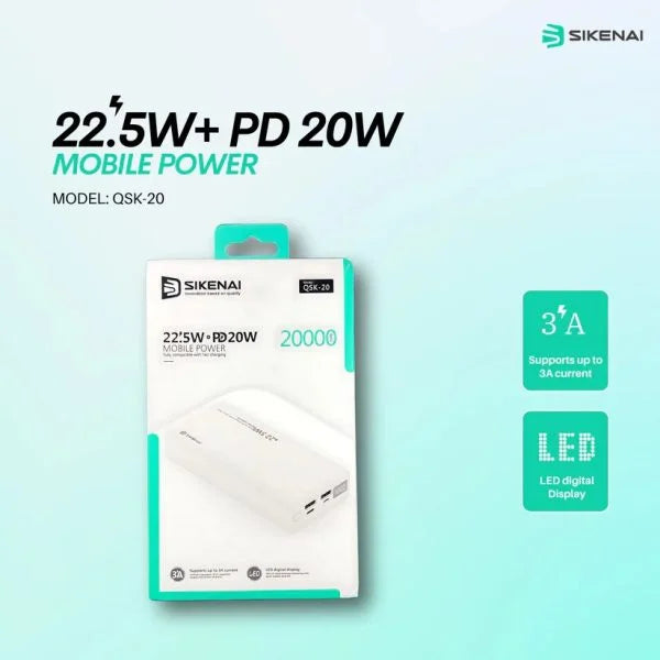 PD 22.5W+ 20W White Power Bank QSK-20 PK Tech